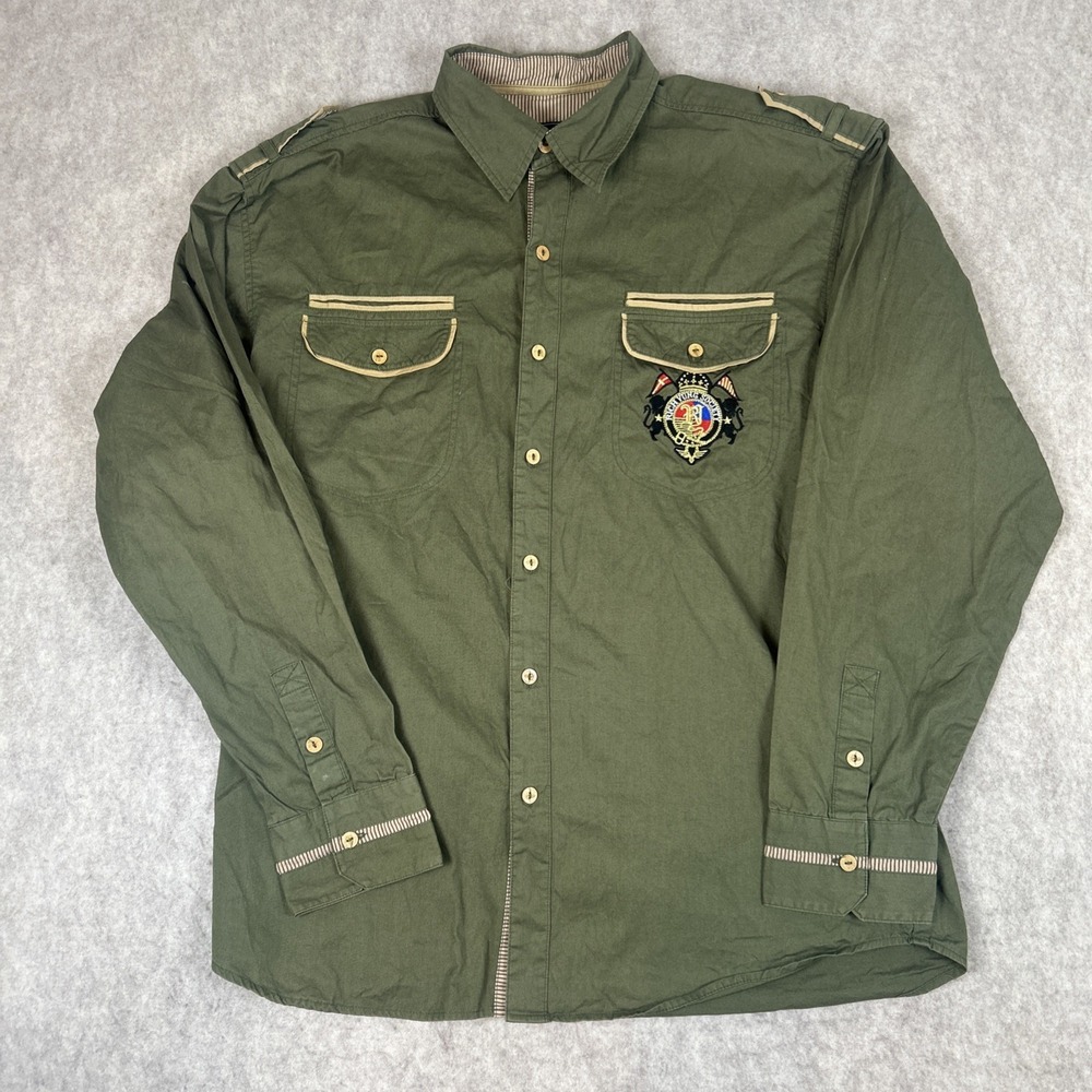 Rich Yung Society Men's Retro Army Button‎ Down Size 2XL Streetwear